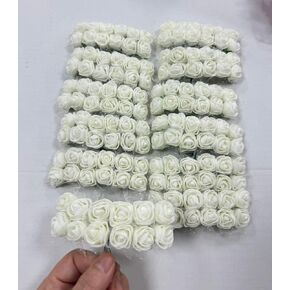 144pcs Mini Artificial Rose Flower Heads and Soft Stem,25mm PE Tiny Rose add Gauze for DIY Wedding Make Bridal Hair Clips,Cake Top,Wrist Corsage Boutonniere,Wreath Bracelet Flower (White)
