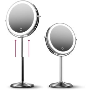 Fancii 8 Inch Lighted Makeup Mirror with Magnification, 10X /1X - Height Adjustable, Rechargeable, Double Sided LED Vanity Mirror with Light and Stand, 360° Swivel (Hailey)