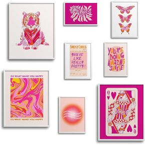 ديكور غرفة TwoDays Preppy باللونين الوردي والبرتقالي الجمالي، مطبوعات فنية جدارية كلاسيكية عصرية لشقة الفتيات، ملصقات تأكيد لغرفة النوم (أحجام متعددة، 8 بوصة × 10 بوصة أكبر، مجموعة من 8، غير مؤطرة) in Kuwait