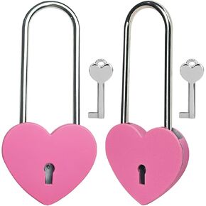 2PCS Single Heart Lock with Key 3.5 Inches,50mm Love Padlock Rubber Painting Pink Metal Love Lock for Lovelock Bridge,Card Box,Jewelry Box,Diary Book,Handbag