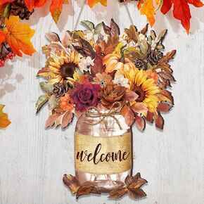 Fall Welcome Sign Autumn Flowers Wood Sign Fall Front Door Decor Wood Hanging Door Sign Outdoor Wooden Front Door Decorations for Porch Front Door Decoration Farmhouse