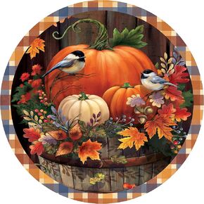 Round Metal Tin Sign Rustic Wall Decor Wall Plaque Fall Wreath Sign, Aluminum Wreath Sign,Suitable for Home Garden Kitchen Bar Cafe Restaurant Garage Wall Decor Retro Vintage 12x12 Inch