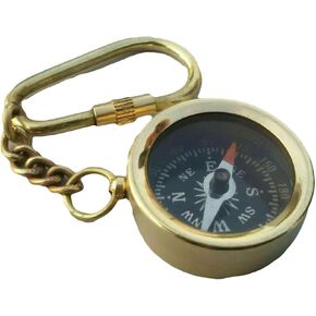 Antique Brass Compass Pocket Keyring Holder Unique Navigational Camping Travelling Tool Keychain
