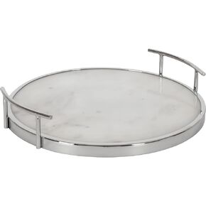 Kate and Laurel Marbury Modern Round Tray, 14 inch Diameter, White Marble and Gold, Contemporary Marble Tray for Storage and Display