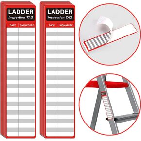 120Pcs Ladder inspection stickers Red safety stickers for ladders Self adhesive ladder inspection tags Maintenance labels for Industrial Commercial Public or Private environments (8.5 x 2 Inch)