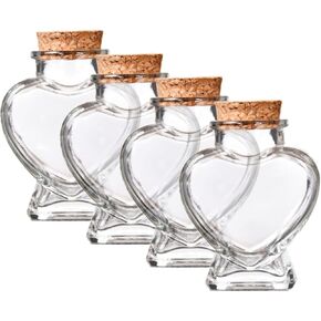 COHEALI Glass Wish Jar 4pcs Glass Wish Bottles Sand Keepsake Heart Type Glass Favor Jars With Cork Lids Glass Storage Jars