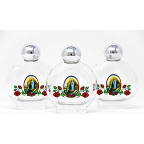3 Colorful Glass Lourdes HOLY Water Bottles Filled with Blessed Lourdes Water with Lourdes Prayer Card.