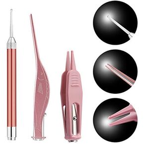 Ear Wax Removal Tools, Ear Pick Cleaner Kit with LED Light, Storage Box, Earwax Spoon Digger/Tweezers & Nose Cleaning Tweezers Clip, Ear Nose Health Care Cleaning Tools for Baby Kids Children Adults