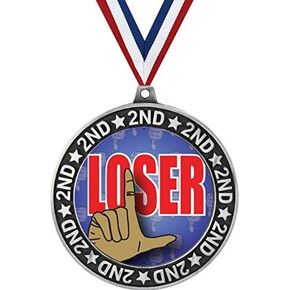 Loser Second Place Medals, 2 3/4" Silver Funny Last Place Trophy Medal Award Prime