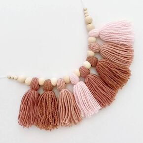 Tassel Garland Tassel Wall Hanging Decor - Tassel Banner with Wood Beads, Wall Decor for Kids Bedroom Wall Party Room Birthday (15inch) (Brown&Blue)