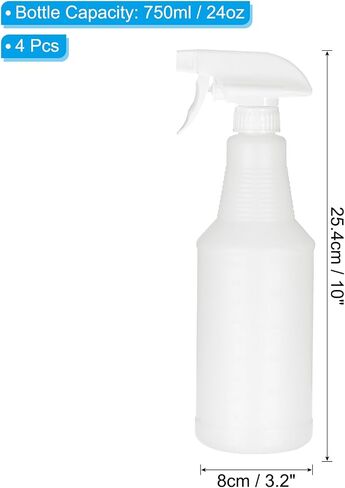 PATIKIL 750ml/24oz Plastic Spray Bottles, 4pcs Adjustable Nozzle Leak Proof Empty Water Mist Stream Sprayer for Cleaning Solutions Plants Hair, White in Saudi Arabia