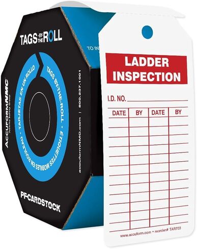 100 Tags by-The-Roll, Ladder Inspection Tags with Record, US Made OSHA Compliant Ladder Tags, Waterproof PF-Cardstock, Resists Tears, 6.25"x3", TAR703 in Saudi Arabia