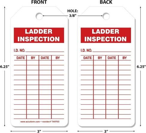 100 Tags by-The-Roll, Ladder Inspection Tags with Record, US Made OSHA Compliant Ladder Tags, Waterproof PF-Cardstock, Resists Tears, 6.25"x3", TAR703 in Saudi Arabia
