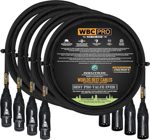 4 وحدات - 3 أقدام - كابل WBC-PRO-QUAD فائق الصمت والمرن ومتوازن على شكل نجمة مع مقابس Neutrik ذكر وأنثى XLR وسترة تويد سوداء in Saudi Arabia