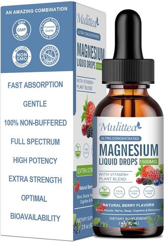 Magnesium Glycinate Liquid Drop - Triple Absorption Supplement to Support Nerves, Night, Heart, Muscles Metabolism* -Sugar-Free with Potassium, L-Theanine, Sea Moss Vitamin B,C,D3, K2-2 Fl oz in Kuwait