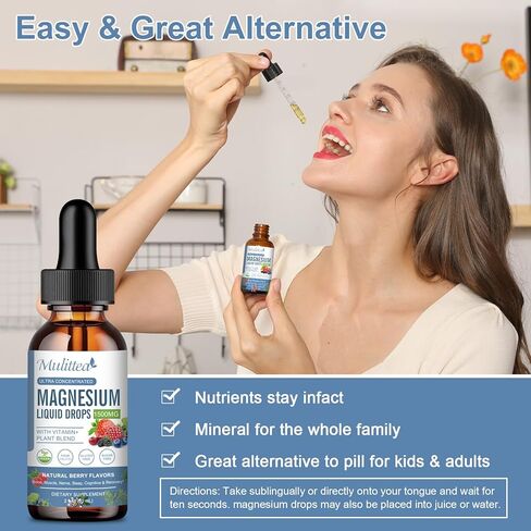Magnesium Glycinate Liquid Drop - Triple Absorption Supplement to Support Nerves, Night, Heart, Muscles Metabolism* -Sugar-Free with Potassium, L-Theanine, Sea Moss Vitamin B,C,D3, K2-2 Fl oz in Kuwait