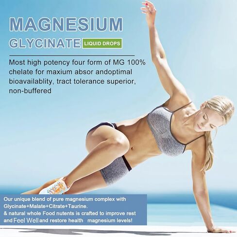 Magnesium Glycinate Liquid Drop - Triple Absorption Supplement to Support Nerves, Night, Heart, Muscles Metabolism* -Sugar-Free with Potassium, L-Theanine, Sea Moss Vitamin B,C,D3, K2-2 Fl oz in Kuwait