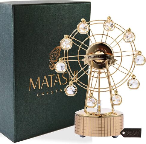 صندوق الموسيقى المطلي بالذهب عيار 24 قيراط من ماتاشي مع تمثال على شكل عجلة فيريس مرصعة بالكريستال - هدية لعيد الحب | هدية فريدة للنساء بمناسبة الانتقال لمنزل جديد | # 1 هدية لها in Kuwait