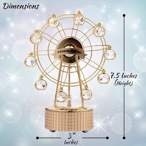 صندوق الموسيقى المطلي بالذهب عيار 24 قيراط من ماتاشي مع تمثال على شكل عجلة فيريس مرصعة بالكريستال - هدية لعيد الحب | هدية فريدة للنساء بمناسبة الانتقال لمنزل جديد | # 1 هدية لها in Kuwait