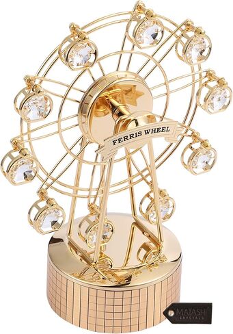 صندوق الموسيقى المطلي بالذهب عيار 24 قيراط من ماتاشي مع تمثال على شكل عجلة فيريس مرصعة بالكريستال - هدية لعيد الحب | هدية فريدة للنساء بمناسبة الانتقال لمنزل جديد | # 1 هدية لها in Kuwait