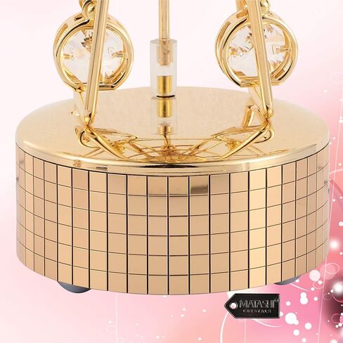 صندوق الموسيقى المطلي بالذهب عيار 24 قيراط من ماتاشي مع تمثال على شكل عجلة فيريس مرصعة بالكريستال - هدية لعيد الحب | هدية فريدة للنساء بمناسبة الانتقال لمنزل جديد | # 1 هدية لها in Kuwait