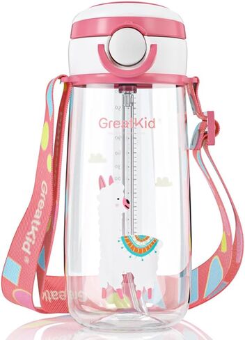 Bunnytoo Water Bottle for Active Children Over 2 Years with Soft Straw, Convenient Handle, and Spill-Proof Design 16oz (Alpaca,Pink) in Saudi Arabia