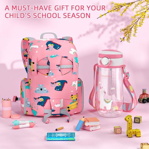 Bunnytoo Water Bottle for Active Children Over 2 Years with Soft Straw, Convenient Handle, and Spill-Proof Design 16oz (Alpaca,Pink) in Saudi Arabia