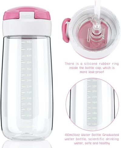 Bunnytoo Water Bottle for Active Children Over 2 Years with Soft Straw, Convenient Handle, and Spill-Proof Design 16oz (Alpaca,Pink) in Saudi Arabia
