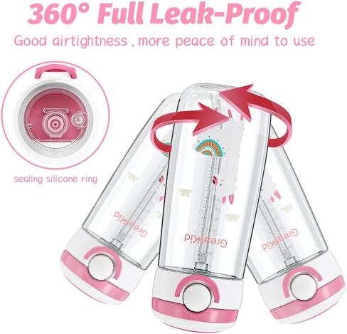 Bunnytoo Water Bottle for Active Children Over 2 Years with Soft Straw, Convenient Handle, and Spill-Proof Design 16oz (Alpaca,Pink) in Saudi Arabia