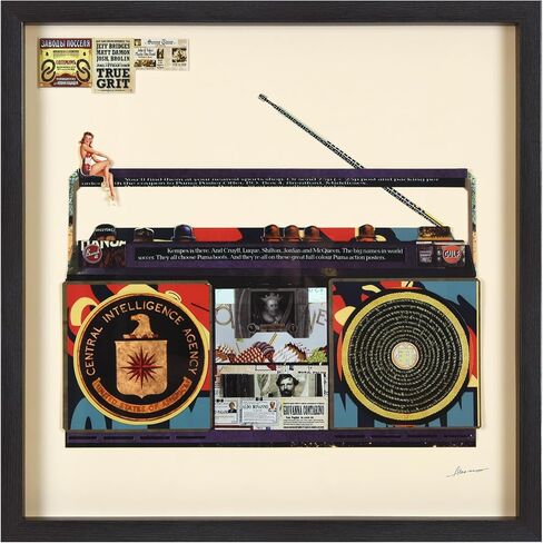 Empire Art Direct "CIA Boombox مجموعة فنية ثلاثية الأبعاد مصنوعة يدويًا، تحت الزجاج، مغطاة بإطار صندوق ظل أسود، جاهزة للتعليق، غرفة المعيشة، غرفة النوم والمكتب، 25 بوصة × 25 بوصة × 1.4 بوصة in Saudi Arabia