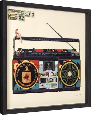Empire Art Direct "CIA Boombox مجموعة فنية ثلاثية الأبعاد مصنوعة يدويًا، تحت الزجاج، مغطاة بإطار صندوق ظل أسود، جاهزة للتعليق، غرفة المعيشة، غرفة النوم والمكتب، 25 بوصة × 25 بوصة × 1.4 بوصة in Saudi Arabia