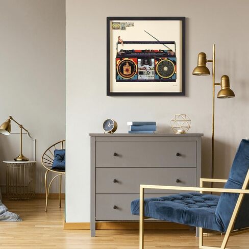 Empire Art Direct "CIA Boombox مجموعة فنية ثلاثية الأبعاد مصنوعة يدويًا، تحت الزجاج، مغطاة بإطار صندوق ظل أسود، جاهزة للتعليق، غرفة المعيشة، غرفة النوم والمكتب، 25 بوصة × 25 بوصة × 1.4 بوصة in Saudi Arabia