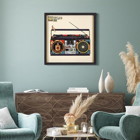 Empire Art Direct "CIA Boombox مجموعة فنية ثلاثية الأبعاد مصنوعة يدويًا، تحت الزجاج، مغطاة بإطار صندوق ظل أسود، جاهزة للتعليق، غرفة المعيشة، غرفة النوم والمكتب، 25 بوصة × 25 بوصة × 1.4 بوصة in Saudi Arabia
