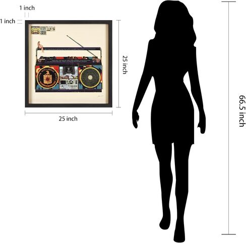 Empire Art Direct "CIA Boombox مجموعة فنية ثلاثية الأبعاد مصنوعة يدويًا، تحت الزجاج، مغطاة بإطار صندوق ظل أسود، جاهزة للتعليق، غرفة المعيشة، غرفة النوم والمكتب، 25 بوصة × 25 بوصة × 1.4 بوصة in Saudi Arabia