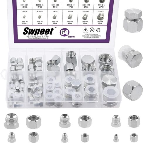 64 قطعة من التركيبات الهيدروليكية Swpeet JIC 37° مجموعة متنوعة من غطاء الخيط والقابس، تركيبات JIC الهيدروليكية، تركيبات المحول الهيدروليكي، مقاسات الخيوط الدقيقة للرماد 04 06 08 10 12 16 in Saudi Arabia