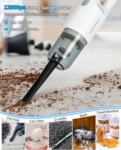 Handheld Vacuum Cordless, 12000PA Strong Suction Hand Vacuum, Lightweight Handheld Pet Vacuum, Wireless Handheld Car Vacuum Cleaner for Car Home and Office in Saudi Arabia