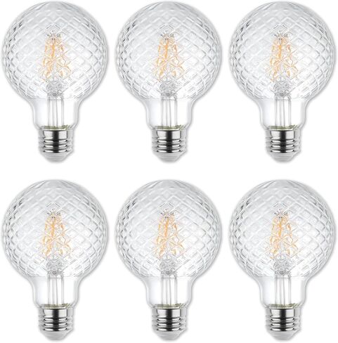 Westinghouse 5268020 5.5 Watt (40 Watt Equivalent) Cut Glass G25 Dimmable Clear Filament LED Light Bulb, Medium Base, 6 Pack in Saudi Arabia