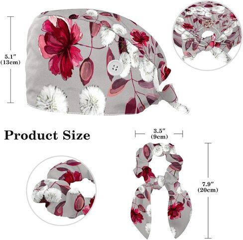 Adjustable Surgical Caps Nurse, Working Cap with Bow Hair Rings for Women, Camera Parrot Flamingo Bouffant Scrub Hat in Saudi Arabia