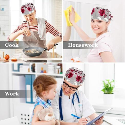 Adjustable Surgical Caps Nurse, Working Cap with Bow Hair Rings for Women, Camera Parrot Flamingo Bouffant Scrub Hat in Saudi Arabia