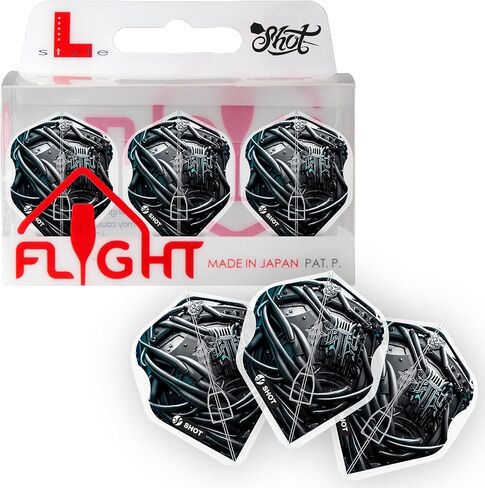 Shot! Darts Dart Flights- L-Style EZ L1 Standard Shape AI Cyberpunk Dart Flight Set, Ultra-durable, 150 Micron, 90 degrees-Pre molded fins for maximum accuracy and perfect aerodynamics in Saudi Arabia