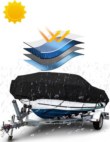 غطاء قارب بطول 18-20 قدم، غطاء قارب مقاوم للماء PVC 600D من قماش البوليستر البحري، يناسب هيكل على شكل حرف V بطول 18-20 قدم، ثلاثي الهيكل، قوارب باس، قارب صيد، مع حزام تشديد in Kuwait