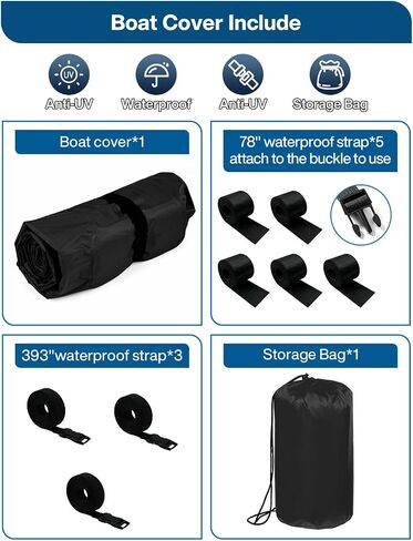 غطاء قارب بطول 18-20 قدم، غطاء قارب مقاوم للماء PVC 600D من قماش البوليستر البحري، يناسب هيكل على شكل حرف V بطول 18-20 قدم، ثلاثي الهيكل، قوارب باس، قارب صيد، مع حزام تشديد in Kuwait