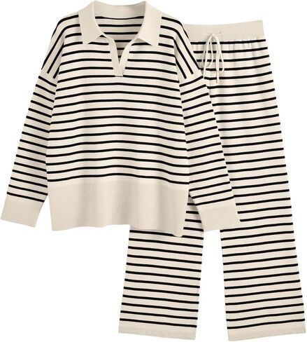 LILLUSORY 2 قطعة الخريف Outfis مجموعات للنساء مخطط صالة مجموعات Sweatsuits المتسكعون المتضخم سترة مجموعة الملابس الأزياء in Kuwait