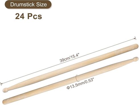 MECCANIXITY 12 Pairs Maple Wood Drumstick Anti Slip Handle Grips 7A Classic Drum Stick Wood Tip for Drumming Musical Instrument Percussion - 13.5mmx39cm in Saudi Arabia