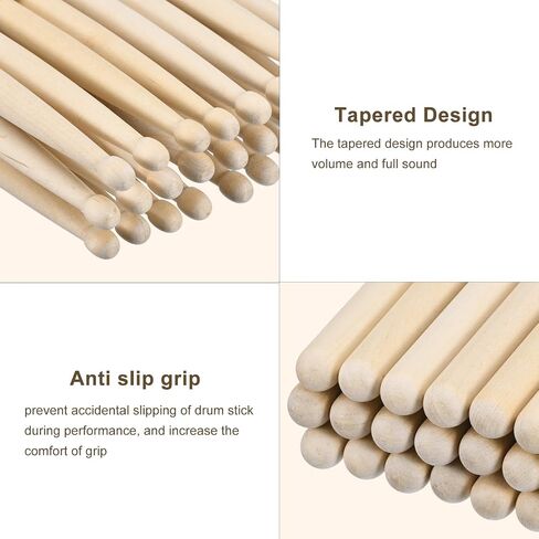 MECCANIXITY 12 Pairs Maple Wood Drumstick Anti Slip Handle Grips 7A Classic Drum Stick Wood Tip for Drumming Musical Instrument Percussion - 13.5mmx39cm in Saudi Arabia