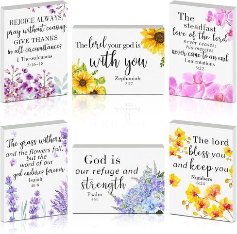 6 Pieces Bible Verse Mini Wood Signs Inspirational Christian Wooden Decors Farmhouse Wood Decor Inspirational Rustic Decorative Sign Scripture Tabletop Art Decor Wood Blocks for Home Table in Saudi Arabia
