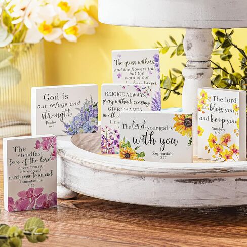 6 Pieces Bible Verse Mini Wood Signs Inspirational Christian Wooden Decors Farmhouse Wood Decor Inspirational Rustic Decorative Sign Scripture Tabletop Art Decor Wood Blocks for Home Table in Saudi Arabia