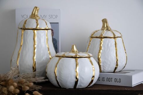 Modern decorative jars with lids, storage jars for home decor, gold edged decorative small jars (white) (small) in Saudi Arabia