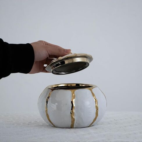 Modern decorative jars with lids, storage jars for home decor, gold edged decorative small jars (white) (small) in Saudi Arabia