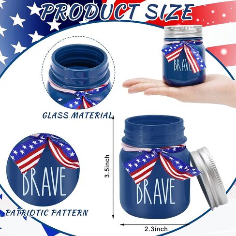 3 قطع من جرة ميسون الوطنية الصغيرة مع شريط USA BRAVE LIBERTY برطمانات زجاجية باللون الأحمر والأزرق والأبيض في الرابع من يوليو برطمانات تخزين صغيرة مع أغطية لرف يوم الاستقلال وطاولة عرض المطبخ ديكور in Saudi Arabia
